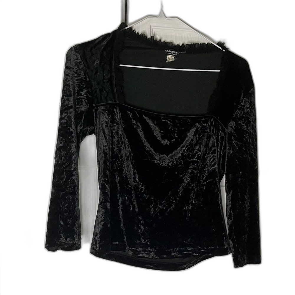 Vintage Cosabella Black Velvet Square Neck Top Ruffles M Goth Whimsigoth
